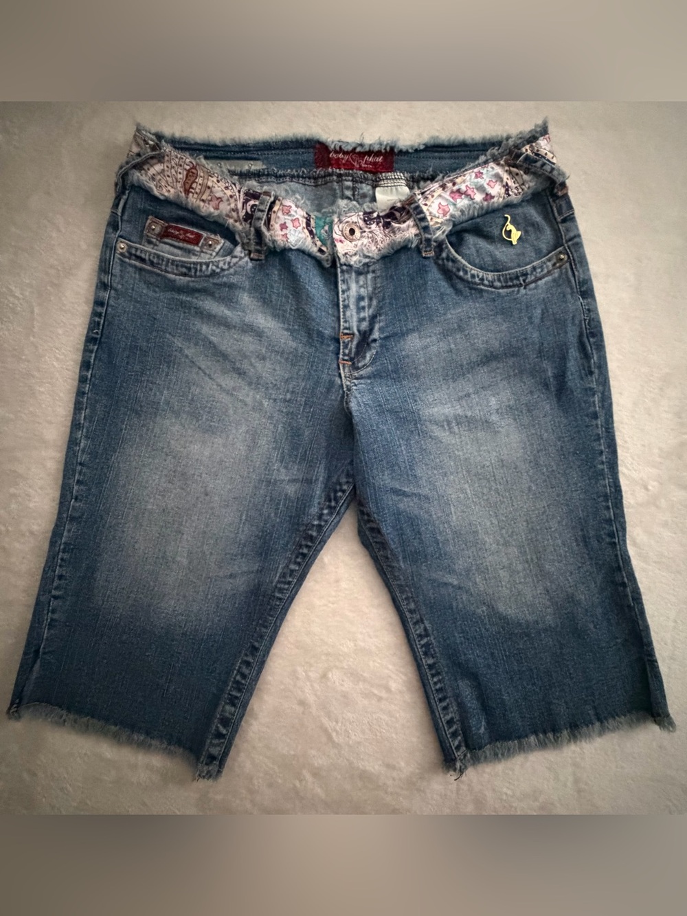Vintage Baby Phat Blue Denim Cutoff Bermuda Shorts with Built in Fabric Waistban